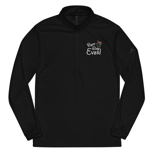 Best Day Ever! Disney-inspired Font Quarter zip pullover with ASL 'I Love You' Hand with RED bow- Unique & Comfortable