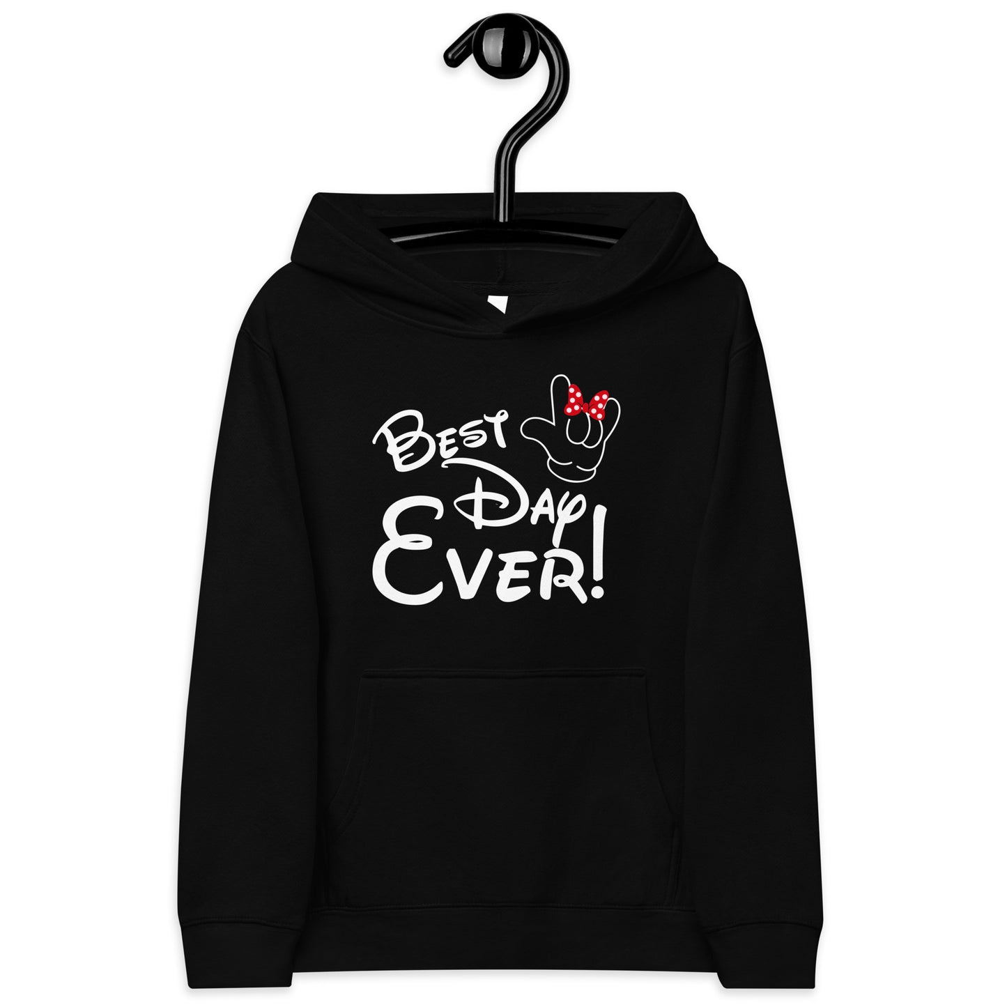 Best Day Ever! Disney-inspired Font Kids fleece hoodie with ASL 'I Love You' Hand-with RED bow Unique & Comfortable