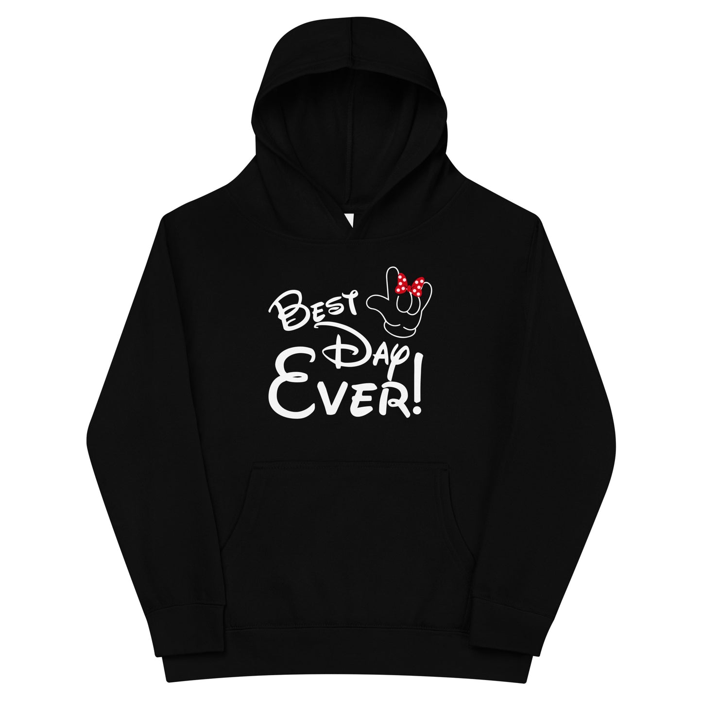 Best Day Ever! Disney-inspired Font Kids fleece hoodie with ASL 'I Love You' Hand-with RED bow Unique & Comfortable