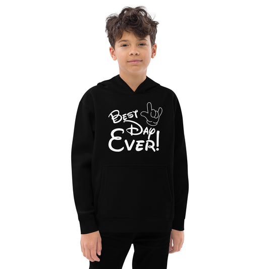 Best Day Ever! Disney-inspired Font Kids fleece hoodie with ASL 'I Love You' Hand-Unique & Comfortable