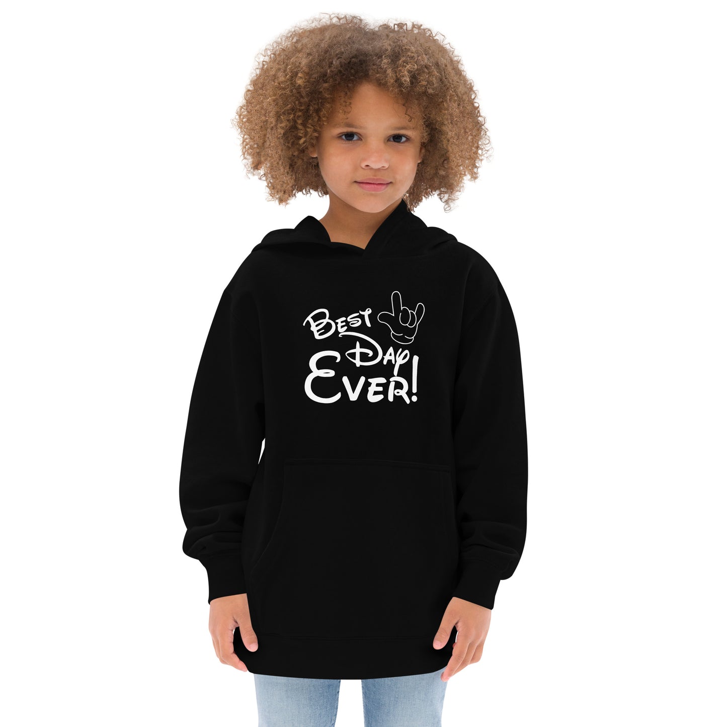 Best Day Ever! Disney-inspired Font Kids fleece hoodie with ASL 'I Love You' Hand-Unique & Comfortable