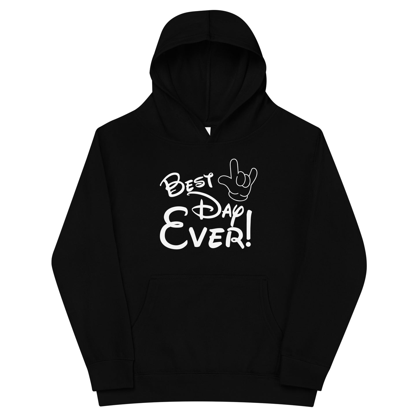 Best Day Ever! Disney-inspired Font Kids fleece hoodie with ASL 'I Love You' Hand-Unique & Comfortable