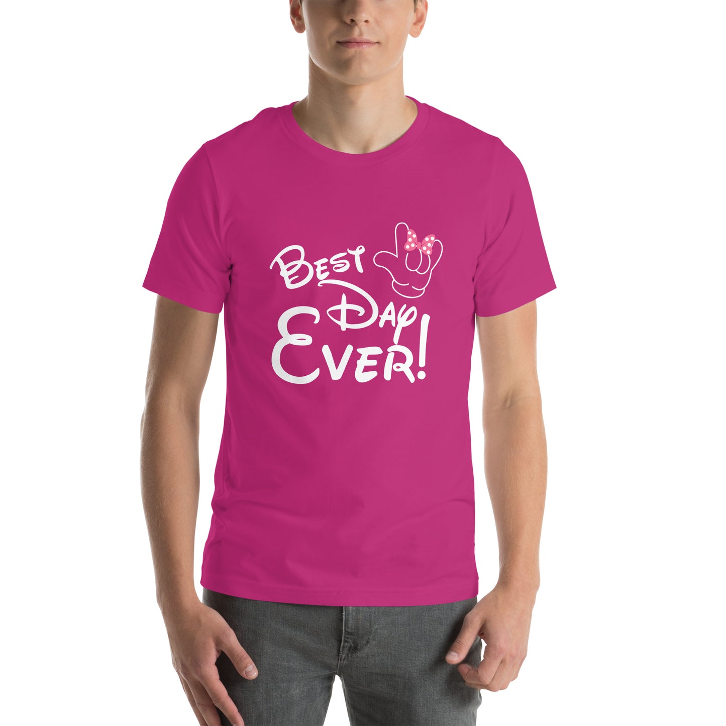 Best Day Ever! Disney-inspired Font Unisex t-shirt  with ASL 'I Love You' Hand, PINK bow- Unique & Comfortable