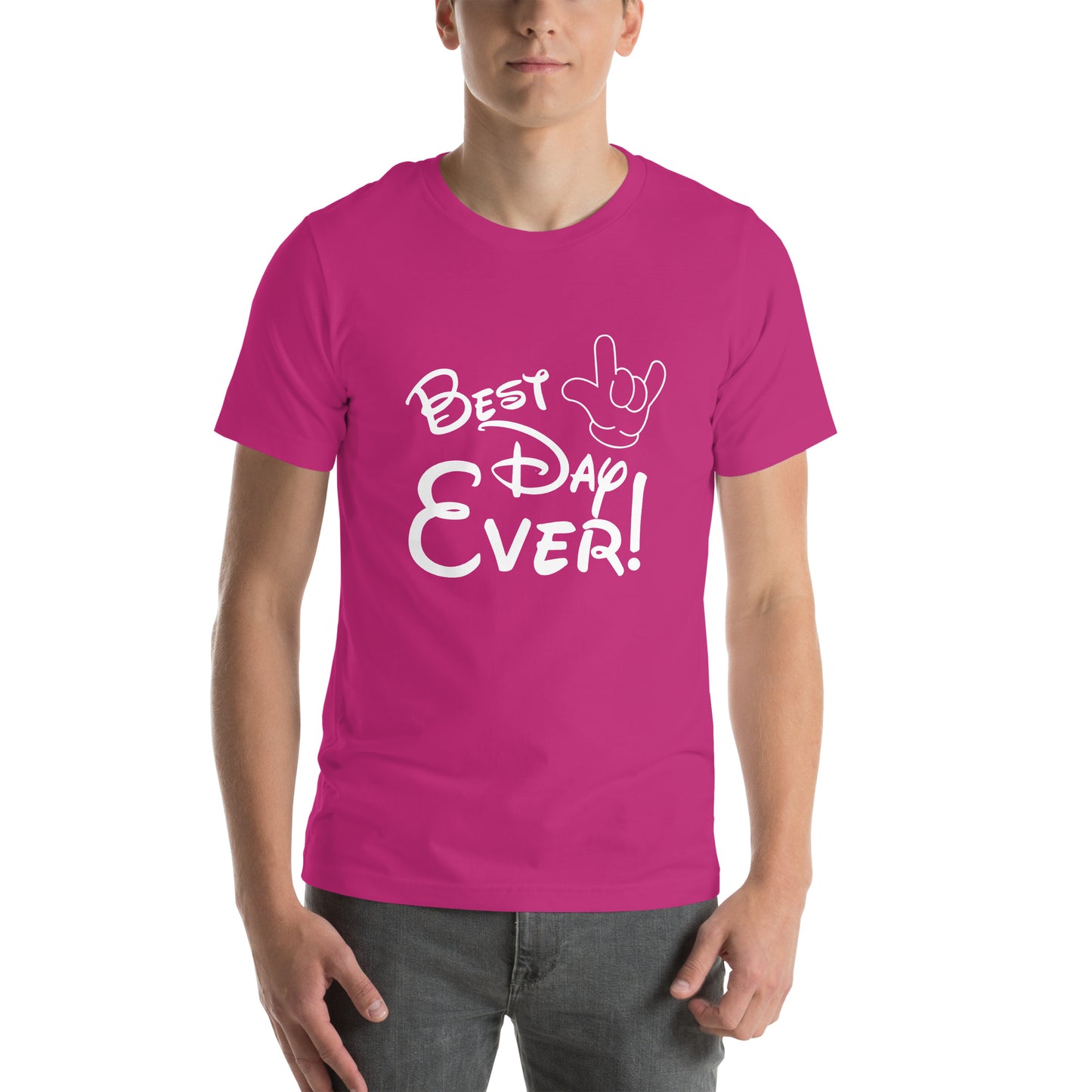 Best Day Ever! Disney-inspired Font Unisex t-shirt with ASL 'I Love You' Hand- Unique & Comfortable