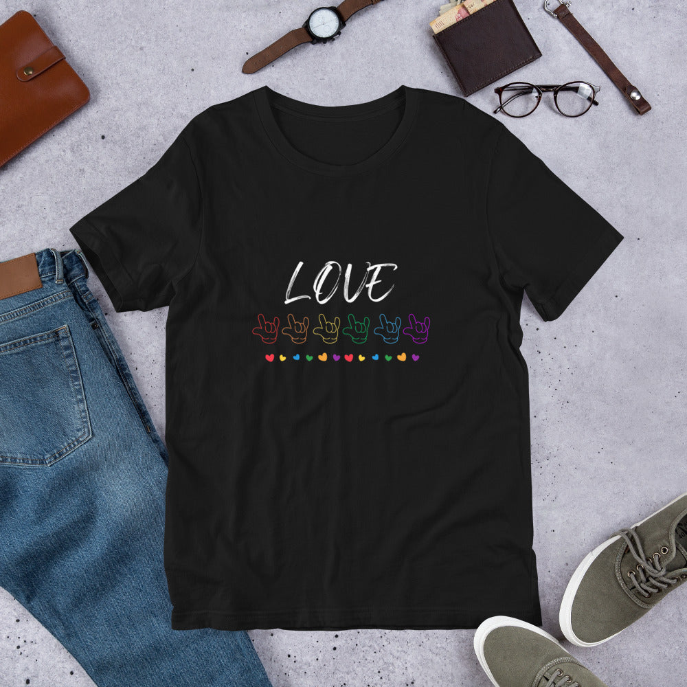 Love ASL “I love you” rainbow Unisex t-shirt