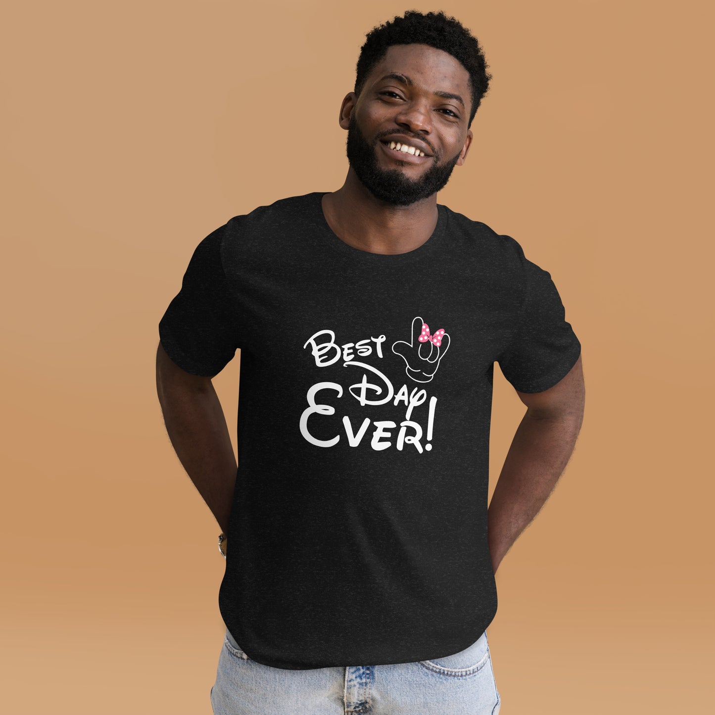 Best Day Ever! Disney-inspired Font Unisex t-shirt  with ASL 'I Love You' Hand, PINK bow- Unique & Comfortable