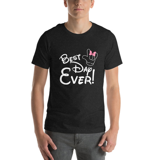 Best Day Ever! Disney-inspired Font Unisex t-shirt  with ASL 'I Love You' Hand, PINK bow- Unique & Comfortable