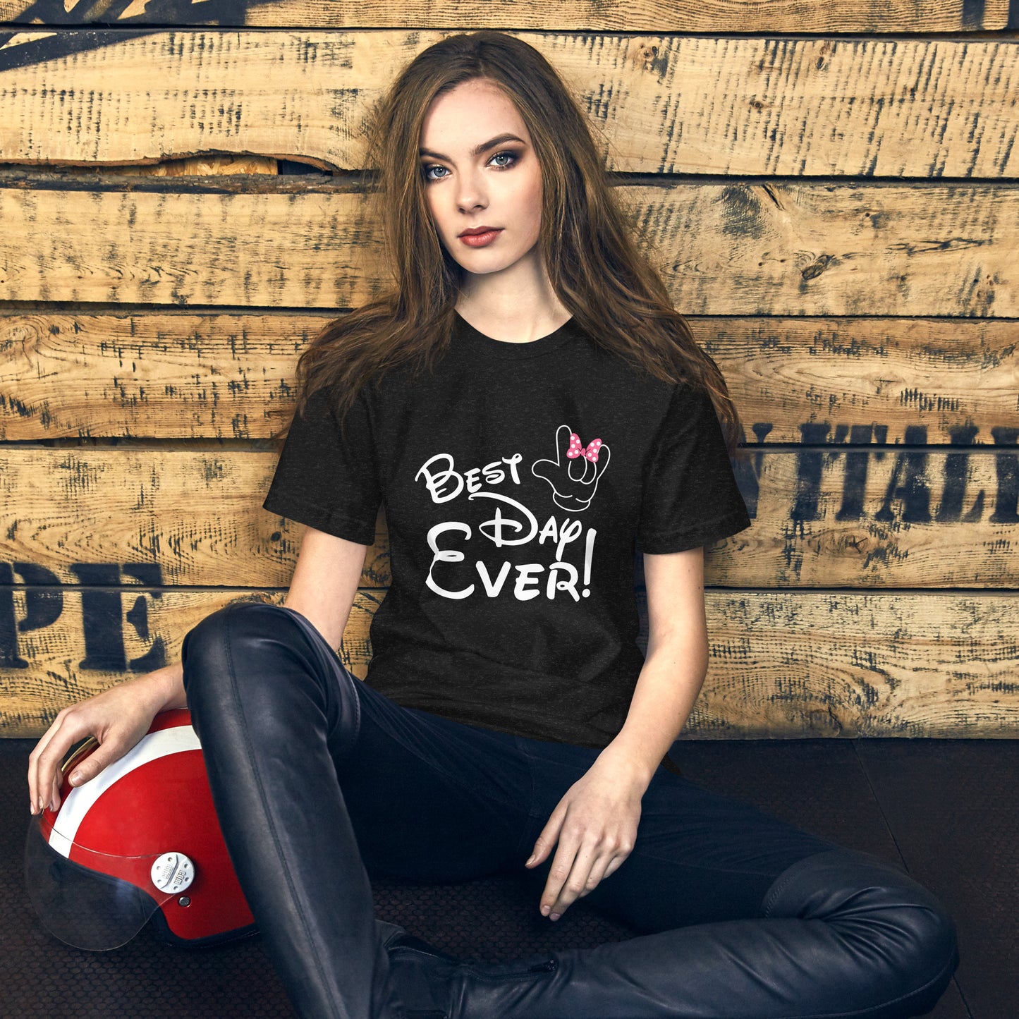 Best Day Ever! Disney-inspired Font Unisex t-shirt  with ASL 'I Love You' Hand, PINK bow- Unique & Comfortable