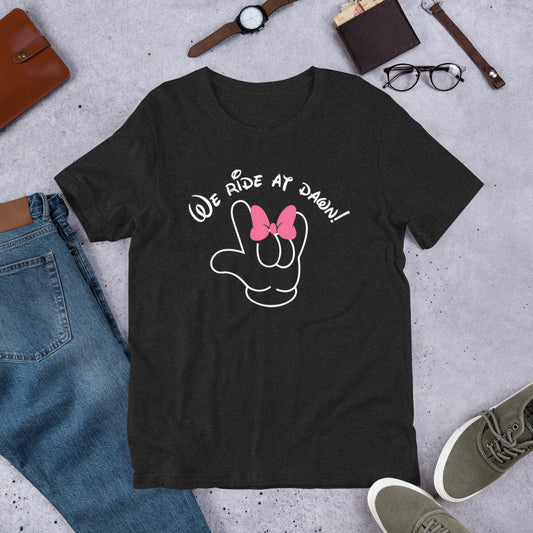 We Ride at Dawn Funny Disney Inspired ASL I LOVE YOU With Minnie Bow Unisex t-shirt