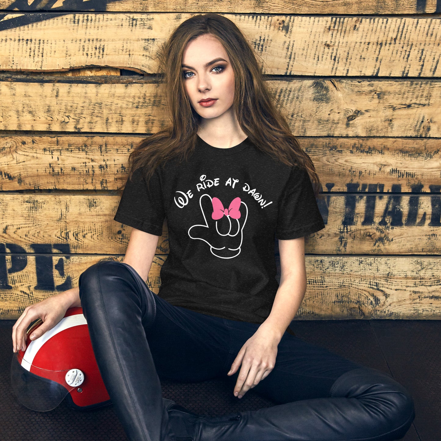 We Ride at Dawn Funny Disney Inspired ASL I LOVE YOU With Minnie Bow Unisex t-shirt