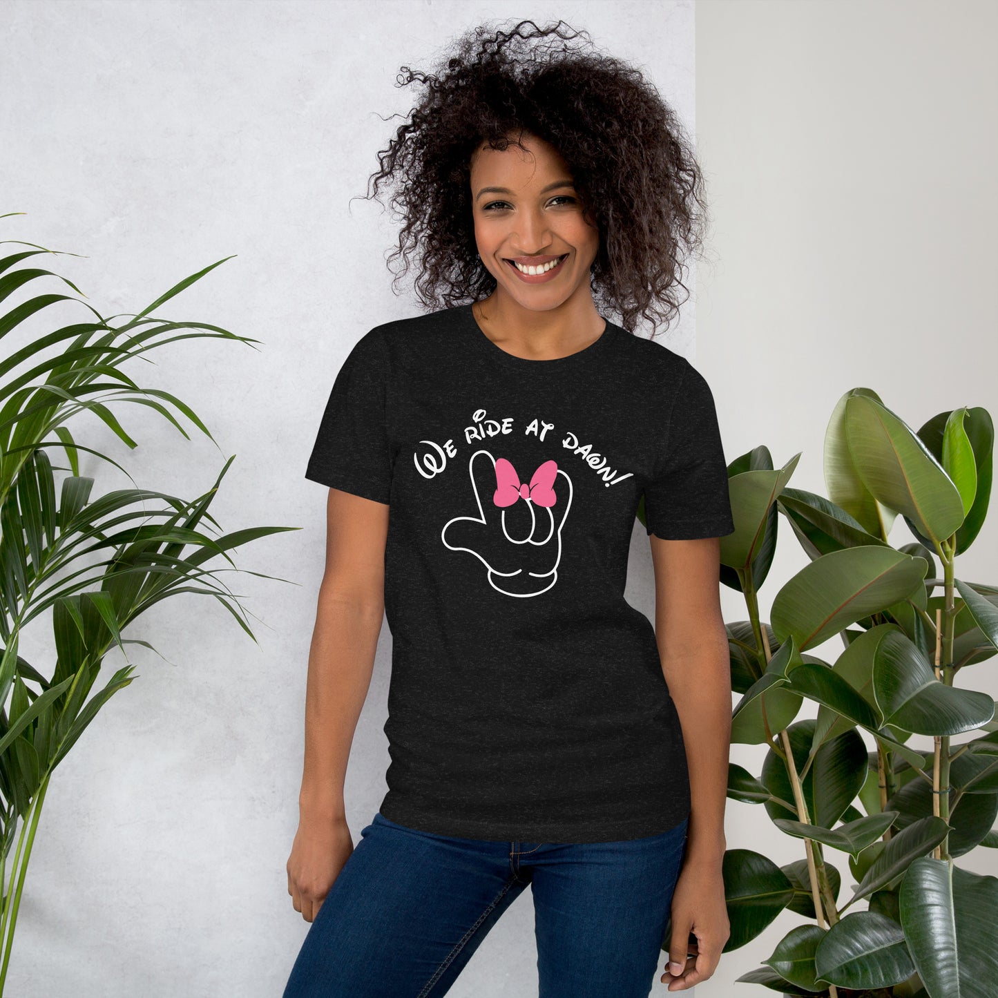 We Ride at Dawn Funny Disney Inspired ASL I LOVE YOU With Minnie Bow Unisex t-shirt