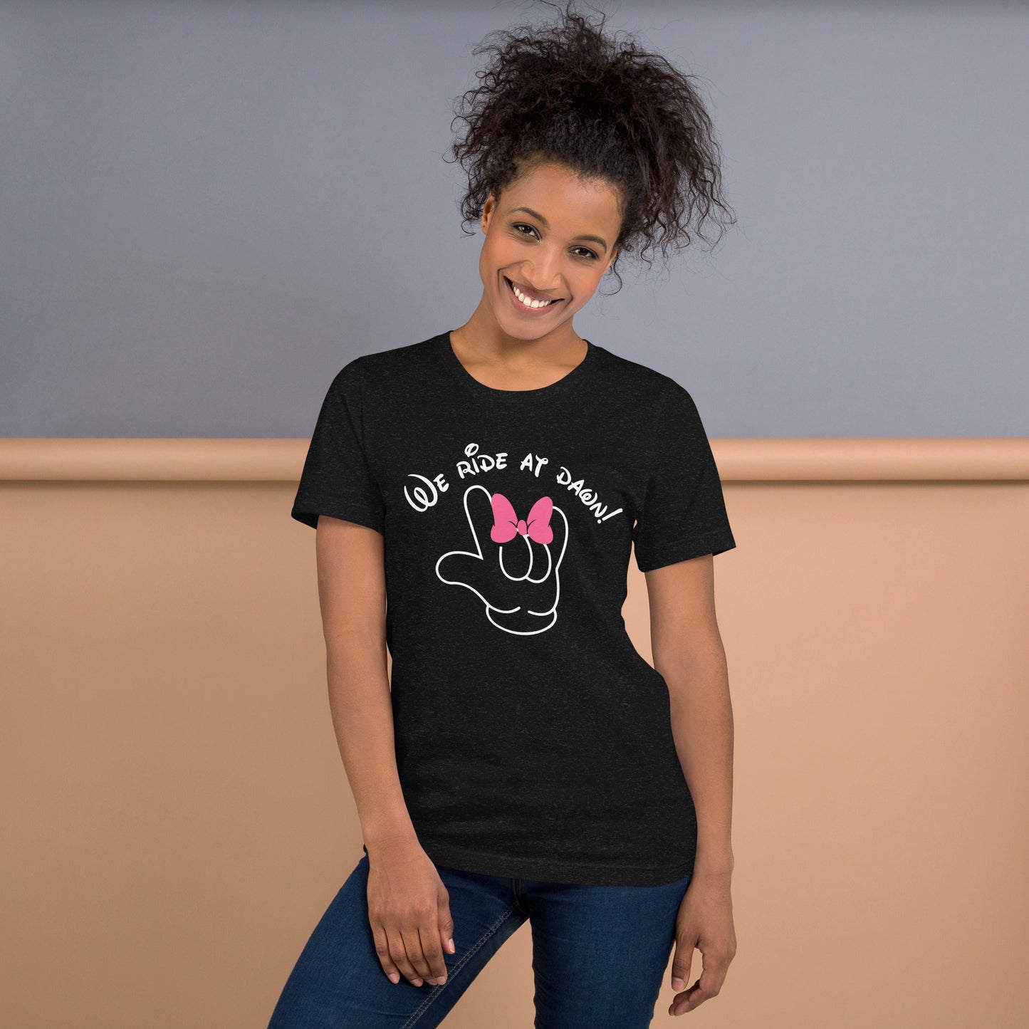 We Ride at Dawn Funny Disney Inspired ASL I LOVE YOU With Minnie Bow Unisex t-shirt