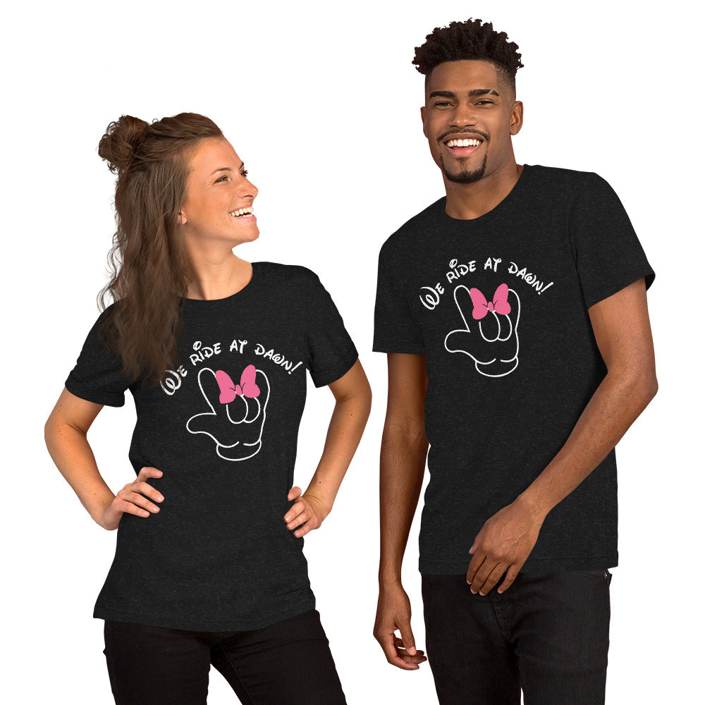 We Ride at Dawn Funny Disney Inspired ASL I LOVE YOU With Minnie Bow Unisex t-shirt