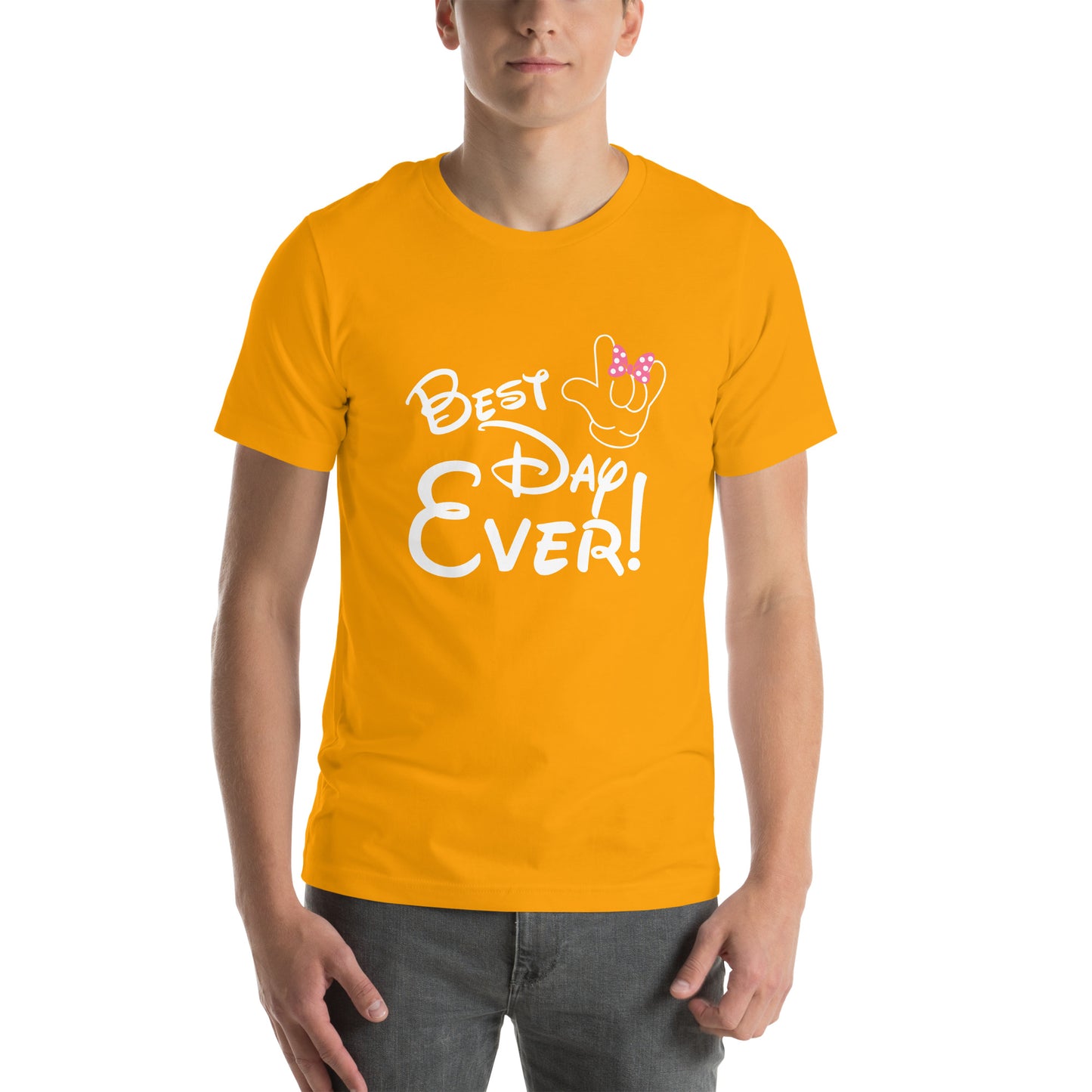 Best Day Ever! Disney-inspired Font Unisex t-shirt  with ASL 'I Love You' Hand, PINK bow- Unique & Comfortable