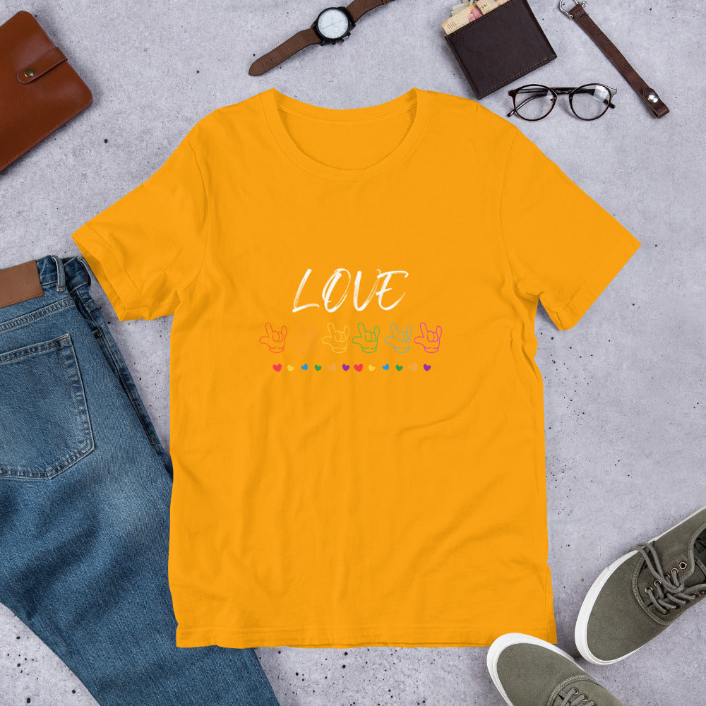 Love ASL “I love you” rainbow Unisex t-shirt