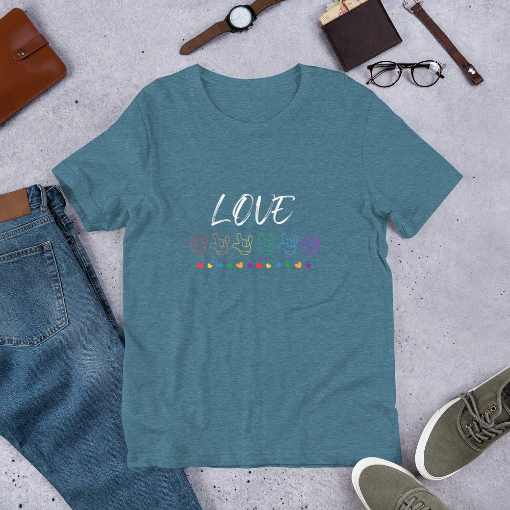 Love ASL “I love you” rainbow Unisex t-shirt