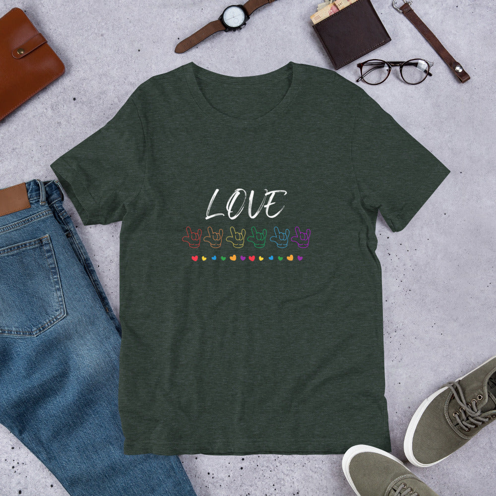 Love ASL “I love you” rainbow Unisex t-shirt