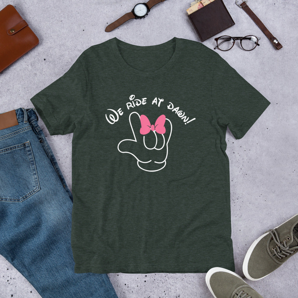 We Ride at Dawn Funny Disney Inspired ASL I LOVE YOU With Minnie Bow Unisex t-shirt