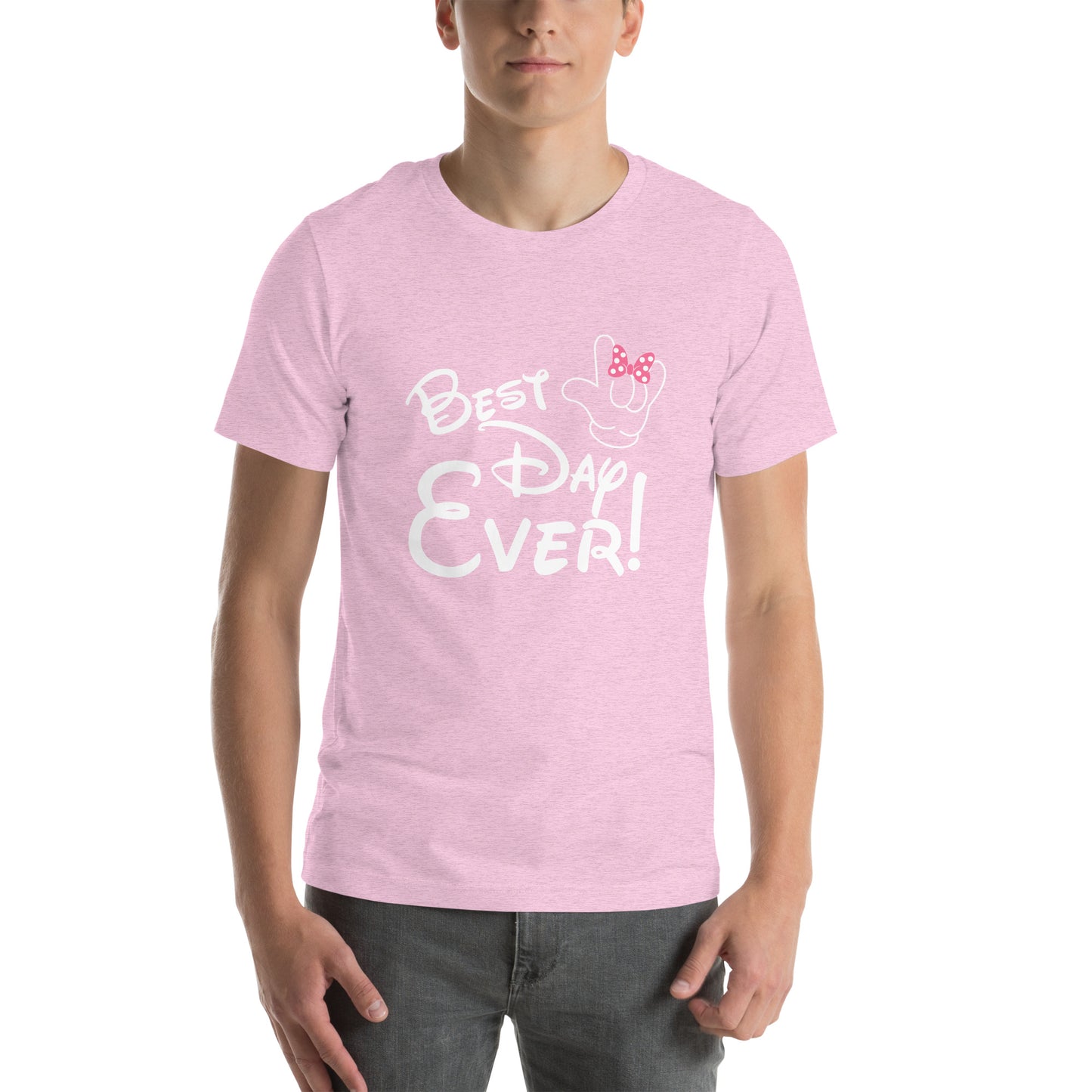 Best Day Ever! Disney-inspired Font Unisex t-shirt  with ASL 'I Love You' Hand, PINK bow- Unique & Comfortable