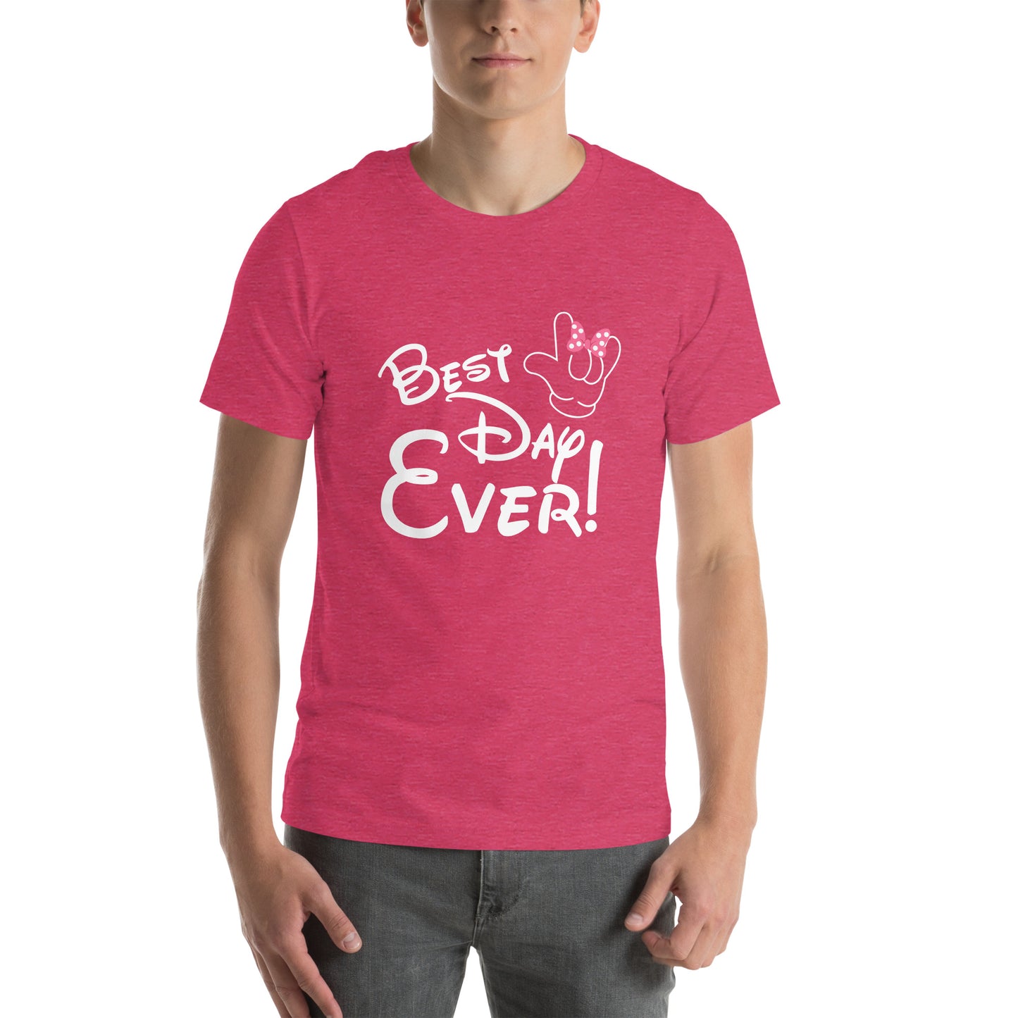 Best Day Ever! Disney-inspired Font Unisex t-shirt  with ASL 'I Love You' Hand, PINK bow- Unique & Comfortable