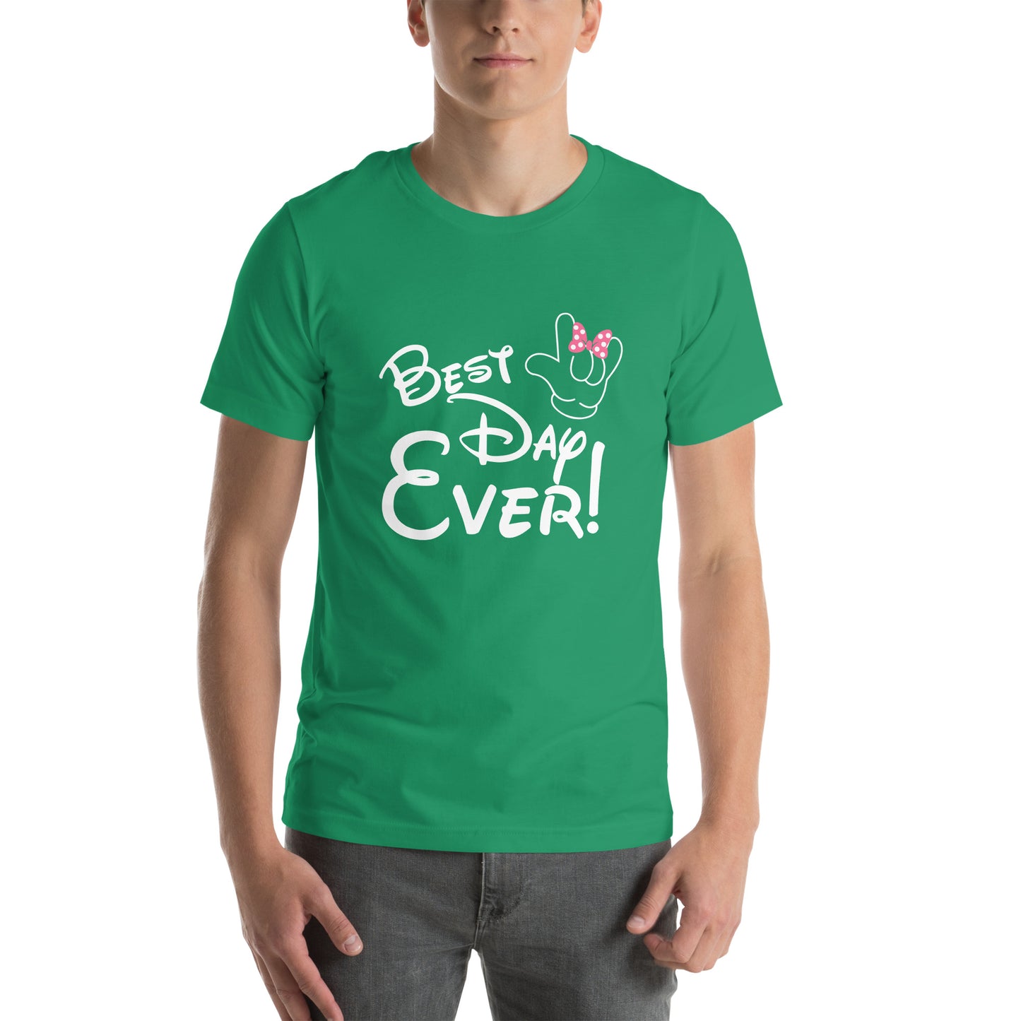 Best Day Ever! Disney-inspired Font Unisex t-shirt  with ASL 'I Love You' Hand, PINK bow- Unique & Comfortable