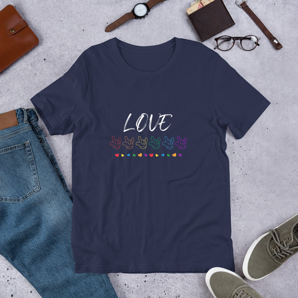 Love ASL “I love you” rainbow Unisex t-shirt