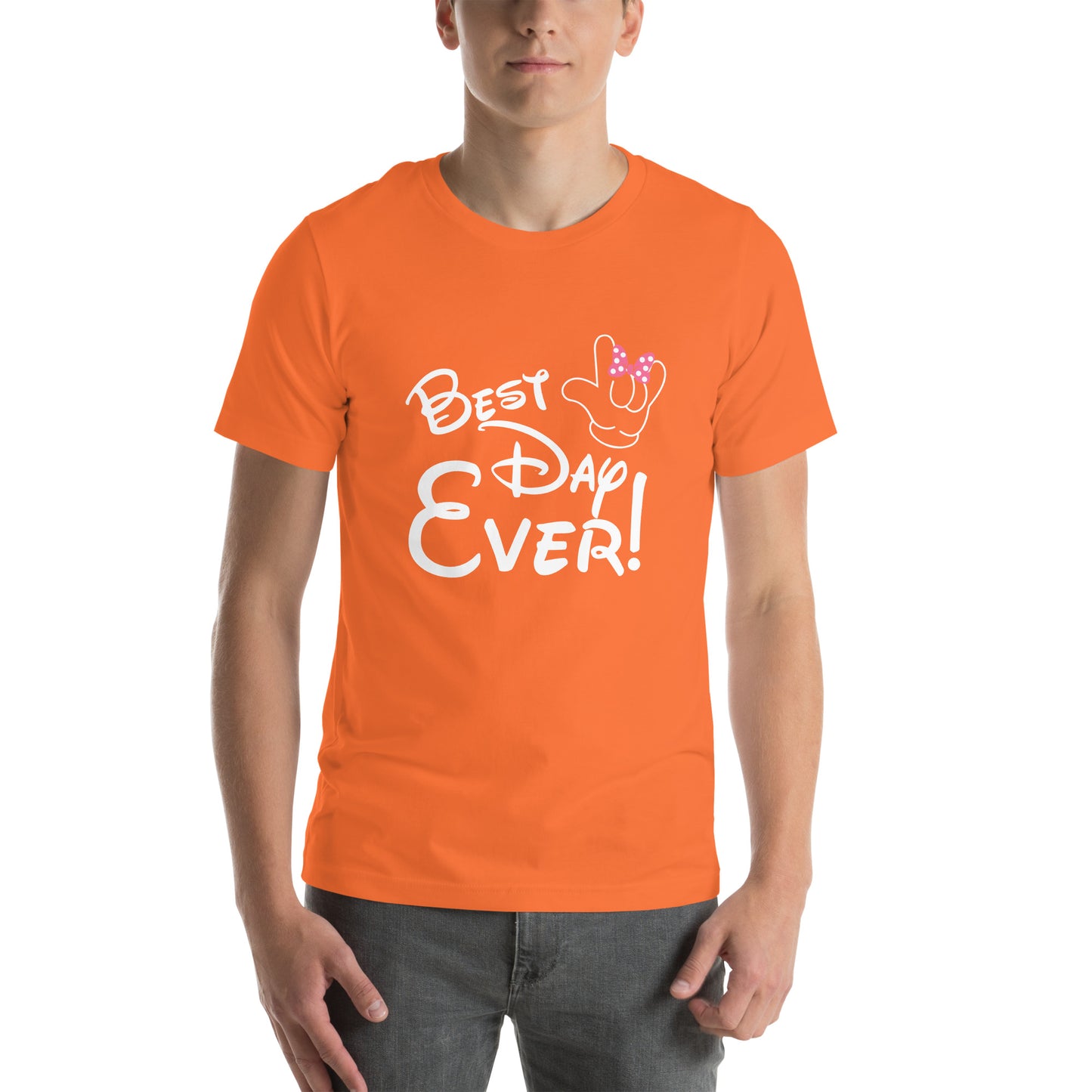 Best Day Ever! Disney-inspired Font Unisex t-shirt  with ASL 'I Love You' Hand, PINK bow- Unique & Comfortable