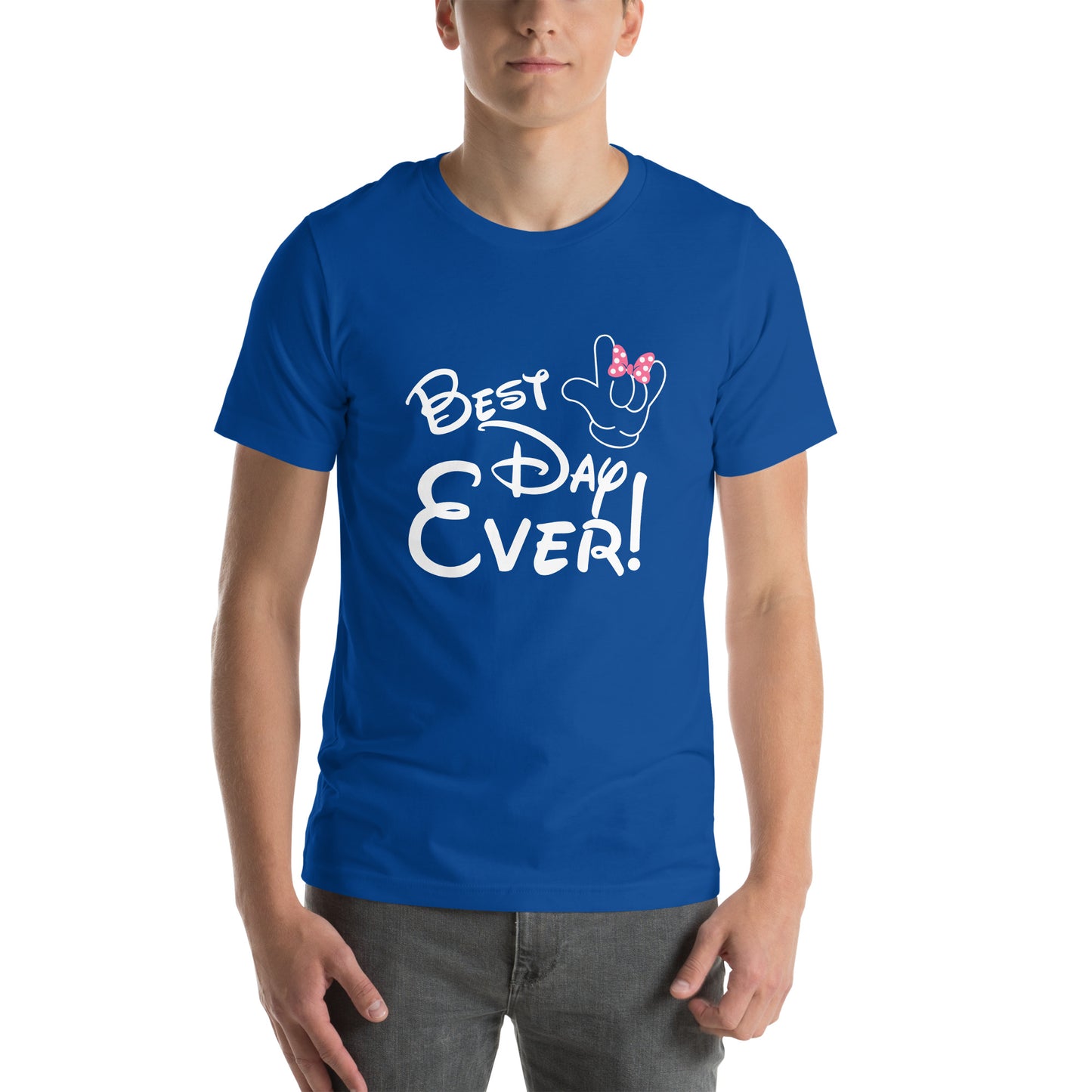 Best Day Ever! Disney-inspired Font Unisex t-shirt  with ASL 'I Love You' Hand, PINK bow- Unique & Comfortable